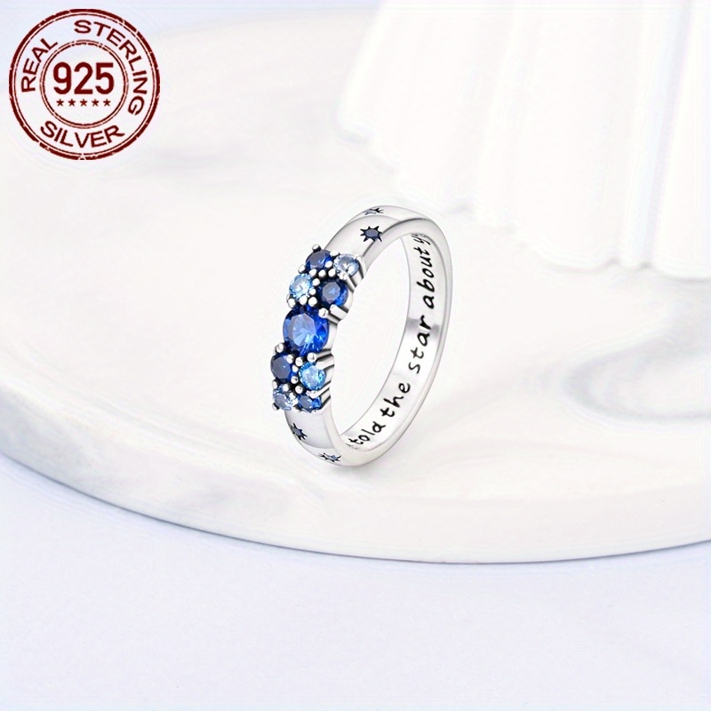 925 Sterling Silver Star Code Ring Set Zirconia Hypoallergenic Wedding Jewelry